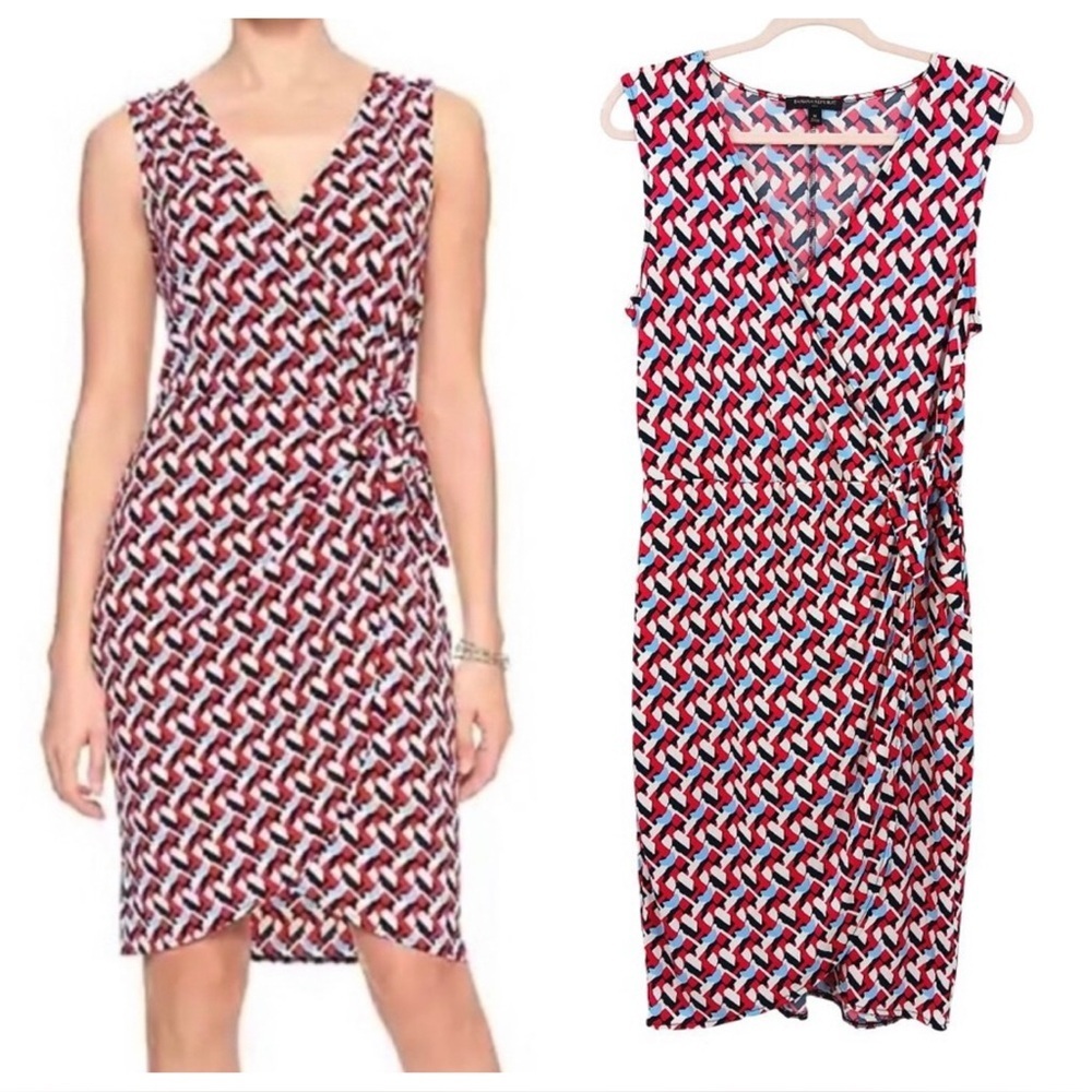 Banana Republic Geometric Print Midi Dress Sleeveless Faux Wrap Size Medium